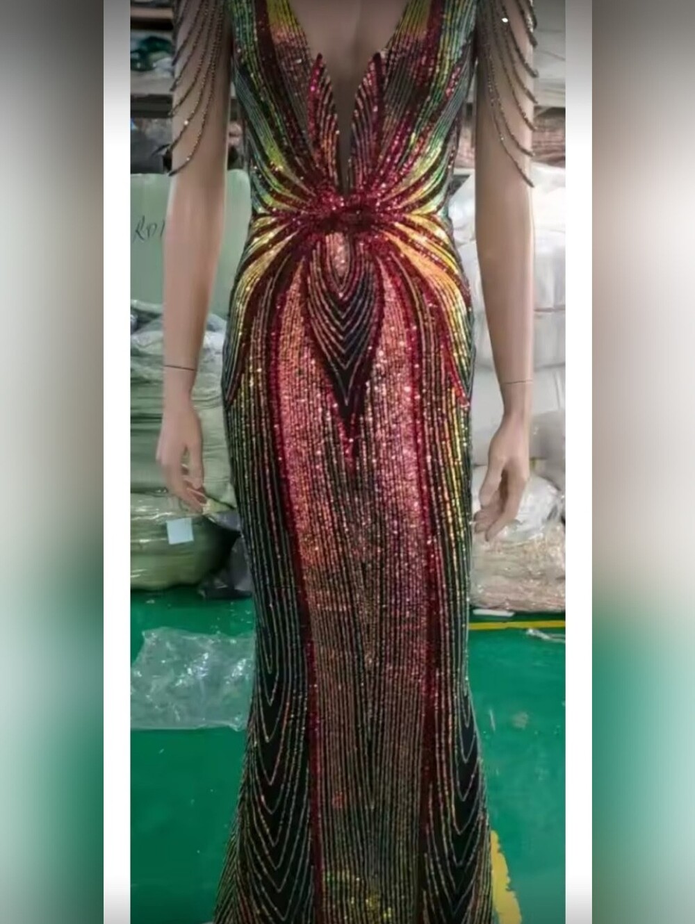 Sequin Beaded Evening Gown - Multicolor - Picture 14 of 16